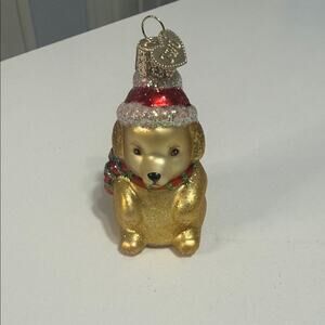 Old World Christmas Hand Crafted Jolly Pup/Winter Puppy Glass Ornament